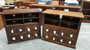 2 X SOLID WOOD TV UNITS, 8 DRAWER 4 SHELF 90X40X80 PLEASE NOTE JDW ONLINE RETURNS