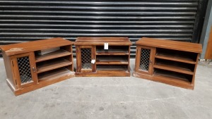 3 X SOLID WOOD 3 DRAWERS 1 DOOR TV UNITS DARK WOOD 80X40X50 (PLEASE NOTE JDW RETURNS)