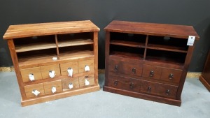 2 X SOLID WOOD TV UNITS, 8 DRAWER 4 SHELF 90X40X80 (PLEASE NOTE JDW ONLINE RETURNS)