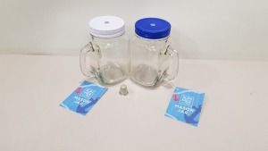 168 X BRAND NEW SUMMER LIVING MASON JARS IN BLUE AND WHITE IDEAL FOR DRINKS, WRAPPED SWEETS AND CRAFT STORAGE ETC IN 7 BOXES