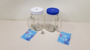 168 X BRAND NEW SUMMER LIVING MASON JARS IN BLUE AND WHITE IDEAL FOR DRINKS, WRAPPED SWEETS AND CRAFT STORAGE ETC IN 7 BOXES