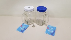 168 X BRAND NEW SUMMER LIVING MASON JARS IN BLUE AND WHITE IDEAL FOR DRINKS, WRAPPED SWEETS AND CRAFT STORAGE ETC IN 7 BOXES