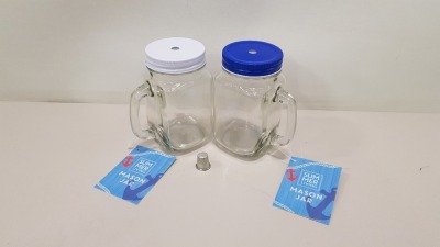 168 X BRAND NEW SUMMER LIVING MASON JARS IN BLUE AND WHITE IDEAL FOR DRINKS, WRAPPED SWEETS AND CRAFT STORAGE ETC IN 7 BOXES