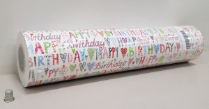 30 X BRAND NEW ROLLS OF 400MM X 100 METRE HAPPY BIRTHDAY GIFT WRAP - COMMERCIAL GRADE (FOR USE IN CARD, GIFT & FLORAL SHOPS) - EBAY £20+ / ROLL - TOTAL £600