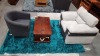 4 X PIECE MIXED FURNITURE LOT CONTAINING 1 X LIGHT GREY SINGLE CHAIR, 1 X CHARCOAL TUB CHAIR, 1 X JAIPUR 6 DRAWER HARD WOOD COFFE TABLE 90X50X40CM AND 1 X TEAL RUG 160X230CM (PLEASE NOTE JDW ONLINE RETURNS)