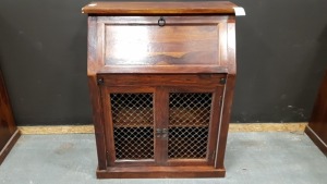 1 X SOLID WOOD BUREAU 3 DOOR, 2 DRAWER DARK WOOD WRITING DESK 90X45X110 (PLEASE NOTE JDW ONLINE RETURNS)