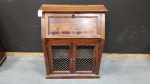 1 X SOLID WOOD BUREAU 3 DOOR, 2 DRAWER DARK WOOD WRITING DESK 90X45X110CM (PLEASE NOTE JDW ONLINE RETURNS)