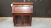 1 X SOLID WOOD BUREAU 3 DOOR, 2 DRAWER DARK WOOD WRITING DESK 90X45X110 CM (PLEASE NOTE JDW ONLINE RETURNS)