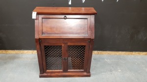 1 X SOLID WOOD BUREAU 3 DOOR, 2 DRAWER DARK WOOD WRITING DESK 90X45X110 CM (PLEASE NOTE JDW ONLINE RETURNS)