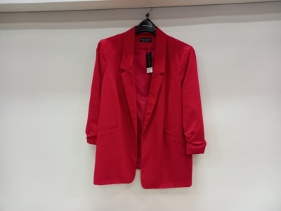 20 X BRAND NEW DOROTHY PERKINS RED BLAZER UK SIZES 12 AND 14 RRP £35.00 (TOTAL RRP £700.00)