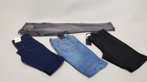 12 X VARIOUS JEANS IN DIFFERENT STYLES AND SIZES - 2 X ONLY & SONS BLUE DENIM JEANS, 1 X OPSHOP JEANS, 1 X DOROTHY PERKINS FRANKIE DENIM JEANS AND 8 X ONLY & SONS GREY DENIM JEANS