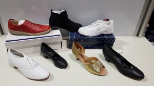 APPROX 44 X BRAND NEW SHOES IN VARIOUS STYLES AND SIZES IE PADDERS TRAINERS, HEAD OVER HEELS BOOTS AND TAP BALLET SHOES ETC