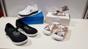 APPROX 21 X BRAND NEW SHOES IN VARIOUS STYLES AND SIZES IE AVON SANDALS, ZEPHZ TRAINERS AND SILVER LATIN HEELS ETC