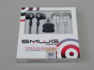 100 X BRAND NEW TWIN PACK SMUG NOISE ISOLATION EARPHONES WITH ADAPTOR - IN 1 BOX