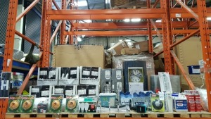 FULL BAY CONTAINING MISC TOOLING TO INCLUDE - (RYOBI) LTA-039 PRO CUTII, (SENTINEL) X300 CLEANER, (SENTINEL) RAPID DOSE, WALL LIGHTS, DECKING STAINER, PAINT ROLLERS, CLOCKS, BUCKET HOLDERS ETC ETC