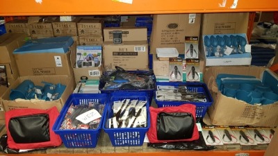 LARGE MIXED LOT TO INCLUDE - ELECTRIC TEST CIRCUIT, STAINLESS STELL KNIFES, MESH SHOWER CADDY'S, OUTDOOR LIVING UTENSILS, BRITISH RAILWAY JOURNEY DVD, GARDENING SETS, SOFT TOUCH PEN POTS ETC ETC