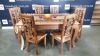 BRAND NEW SOLID SUAR WOODEN 7 PIECE LENONG COIN TABLE SET 160 X 90 X 76 RRP £1425