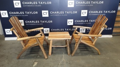 BRAND NEW SOLID TEAK ROOT WOODEN ADIRONDACK 3 PIECE SET 70 X 60 X 100cm RRP £795
