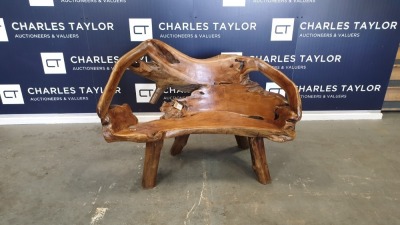 BRAND NEW SOLID TEAK ROOT WOODEN 2 SEATER BENCH 50 X 90 X 120cm RRP £400