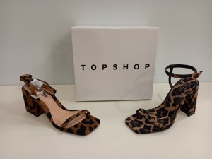 14 X BRAND NEW TOPSHOP SHOES - 13 X NORA TRUE LEOPARD SHOES UK SIZE 5 RRP £39.00 AND 1 X ROCCO TRUE LEOPARD SHOES UK SIZE 6 RRP £39.00 (TOTAL RRP £546.00)