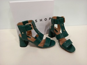 12 X BRAND NEW TOPSHOP DYLAN GREEN SHOES - 6 X UK SIZE 5 AND 6 X UK SIZE 3 RRP £32.00 (TOTAL RRP £384.00)