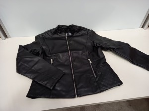 14 X BRAND NEW DOROTHY PERKINS BLACK FAUX LEATHER JACKETS IN VARIOUS SIZES RRP £35.00 (TOTAL RRP £490.00)