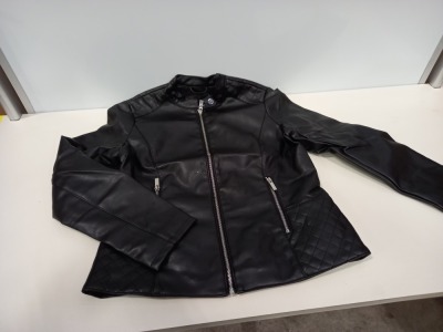 20 X BRAND NEW DOROTHY PERKINS BLACK FAUX LEATHER JACKETS IN VARIOUS SIZES RRP £35.00 (TOTAL RRP £700.00)