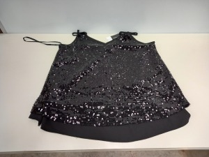26 X BRAND NEW DOROTHY PERKINS BLACK SEQUINED STRAPPED TOP UK SIZE 10 RRP £26.00 (TOTAL RRP £676.00)