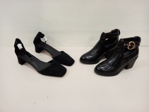 15 X BRAND NEW TOPSHOP SHOES IE JAY BLACK HEELS, SASKIA BLACK SHOES AND BIANCA BLACK BOOTS IN VARIOUS SIZES