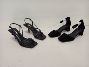 10 X BRAND NEW TOPSHOP SHOES CONTAINING STRAPPY BLACK HEELS AND JAY BLACK HEELS IN VARIOUS SIZES (TOTAL RRP £460.00)
