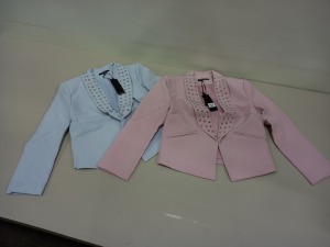 12 X BRAND NEW DROLE DE COPINE PARIS LIGHT BLUE AND PINK STUDDED JACKET SIZE SMALL AND LARGE