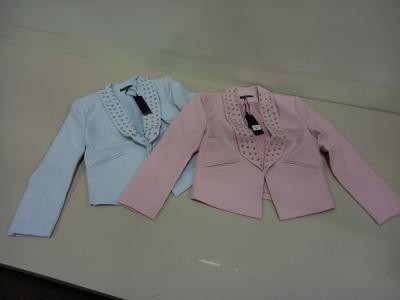 12 X BRAND NEW DROLE DE COPINE PARIS LIGHT BLUE AND PINK STUDDED JACKET SIZE SMALL AND LARGE