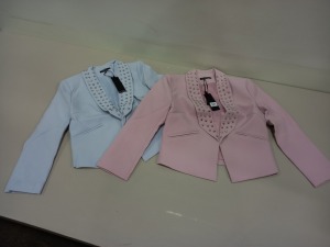 14 X BRAND NEW DROLE DE COPINE PARIS LIGHT BLUE AND PINK STUDDED JACKET SIZE SMALL AND MEDIUM