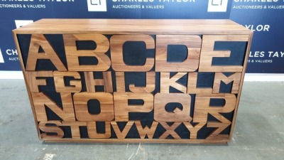 BRAND NEW SOLID TEAK WOODEN ALPHABET SIDEBOARD 150 X 45 X 90cm RRP £1050