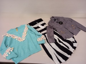 15 PIECE CLOTHING LOT CONTAINING A TURQUOISE KNITTED JUMPER, TRICOT DRESSES AND MELINIUM CARDIGANS ETC