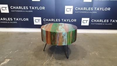 BRAND NEW SOLID TEAK WOODEN PAINTED WARNA SIDE TABLE WITH METAL LEGS 60 X 60 X 45cm RRP £450