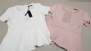 30 X BRAND NEW DROLE DE COPINE WHITE AND NUDE STUDDED TOPS IN VARIOUS SIZES