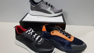 3 X BRAND NEW VINCENTIUS SHOES - 1 X V19S GREY SNEAKERS UK SIZE 10, 1 X V19S BLACK SNEAKERS AND 1 X V7 ORANGE AND GREY SNEAKERS RRP £155.00 PP