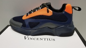 2 X BRAND NEW VINCENTIUS V7 NAVY/ORANGE AND GREY SNEAKERS UK SIZE 6 RRP £155.00 PP