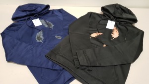 10 X BRAND NEW VINCENTIUS FEATHER ASST BLACK / NAVY BLUE ADULT HOODIES IN ASST SIZES RRP £70 PP TOTAL £700