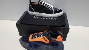 3 X BRAND NEW VINCENTIUS SHOES - 1 X BLACK VELVET SNEAKERS UK SIZE 5 AND 2 X V7 NAVY / ORANGE / GREY SNEAKERS UK SIZE 5 RRP £155.00 PP