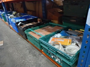 FULL SHELF CONTAINING MIXED LOT OF HARDWARE TO INCLUDE - (FLEXSEAL) DRAINAGE COUPLING, AIR BRICKS, BATH AND SANITARY SILICONE, PIPE FREEZER SPRAY, WATERPROOF PVA, (OSMA) WASTE VALVE ETC..