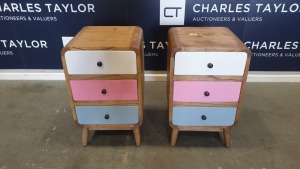 2 X BRAND NEW SOLID MINDI WOODEN POLOS BED SIDE TABLE WHITE / PINK / GREY 65 X 40 X 40cm RRP £260