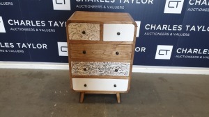 BRAND NEW SOLID MINDI WOODEN CARVING 5 DRAWERS WHITE WASHED / WHITE / NATURAL / WHITE WASHED / WHITE