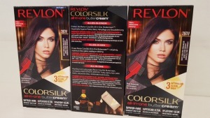 60 X BRAND NEW REVLON COLORSILK ALL IN ONE BUTTERCREAM VIVID VIOLET BLACK HAIR COLOUR (REVLON SHADE CODE 28DV) IN 5 BOXES