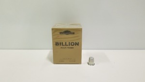 50 X BRAND NEW DESIGNER FRENCH COLLECTION BILLION EAU DE PARFUM 100ML 3.3FL.OZ. (IN ONE BOX AND 2 LOOSE)