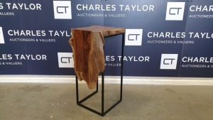 BRAND NEW SOLID TEAK WOODEN NAPKIN SIDE TABLE WITH METAL LEGS 78 X 35 X 35cm RRP £230