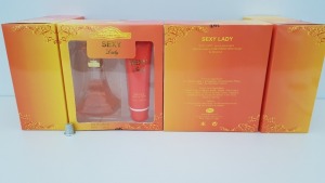 50 X BRAND NEW DESIGNER FRENCH COLLECTION SEXY LADY EAU DE PARFUM 100ML 3.0FL.OZ. AND PERFUMED BODY LOTION 90ML 3.0FL.OZ. ( IN 2 BOXES AND 2 LOOSE)