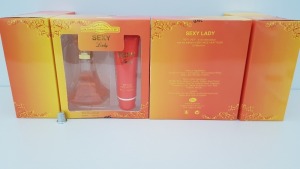 50 X BRAND NEW DESIGNER FRENCH COLLECTION SEXY LADY EAU DE PARFUM 100ML 3.0FL.OZ. AND PERFUMED BODY LOTION 90ML 3.0FL.OZ. ( IN 2 BOXES AND 2 LOOSE)