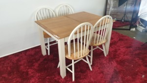 5 PC BRAND NEW HARROGATE 2 TONE (NATURAL / CREAM) DINING SET COMPRISING EXTENDABLE DINING TABLE WITH